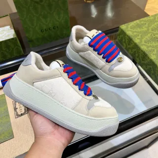 Gucci Ace Beige Multicolor GG Monogram Lona Interlocking G Hardware Lifestyle Sneakers