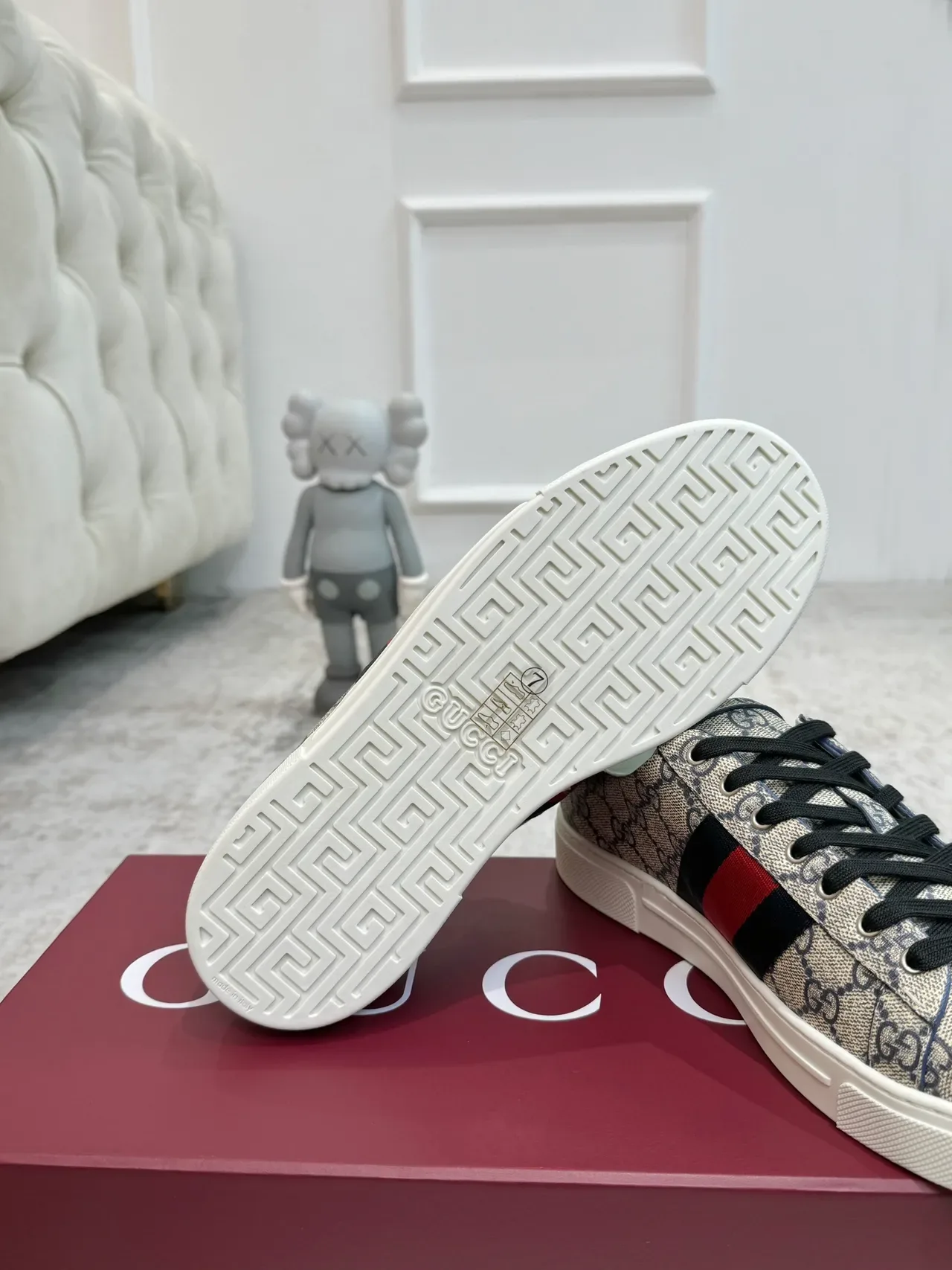 Gucci Ace GG Monogram Web Stripe Beige Red Navy লাইফস্টাইল স্নিকার্স 2