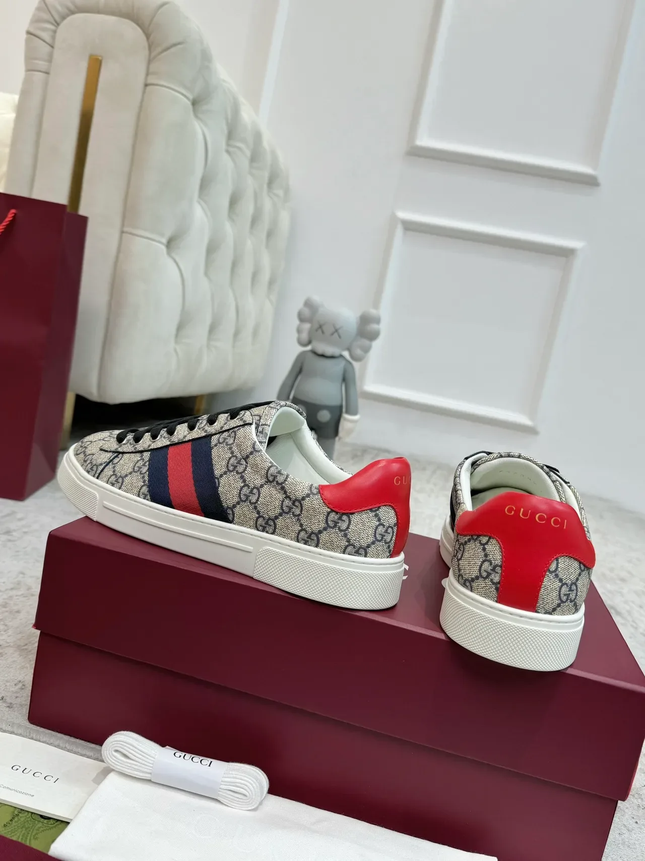 Gucci Ace GG Monogram Web Stripe Beige Red Navy লাইফস্টাইল স্নিকার্স 3