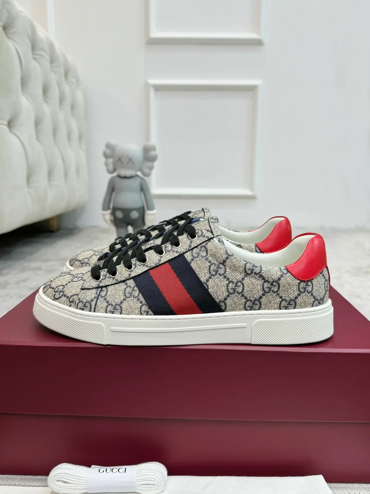 Gucci Ace GG Monogram Web Stripe Beige Red Navy লাইফস্টাইল স্নিকার্স 4