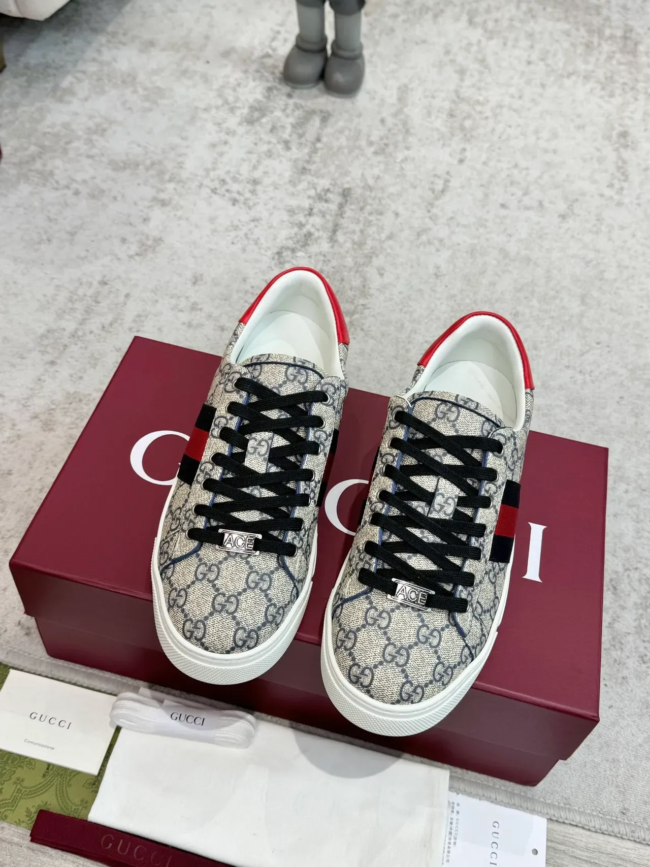 Gucci Ace GG Monogram Web Stripe Beige Red Navy লাইফস্টাইল স্নিকার্স 5