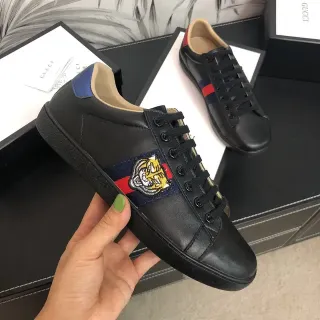 Gucci Ace Tiger Bordado de Rayas de Malla Black Lifestyle Sneakers