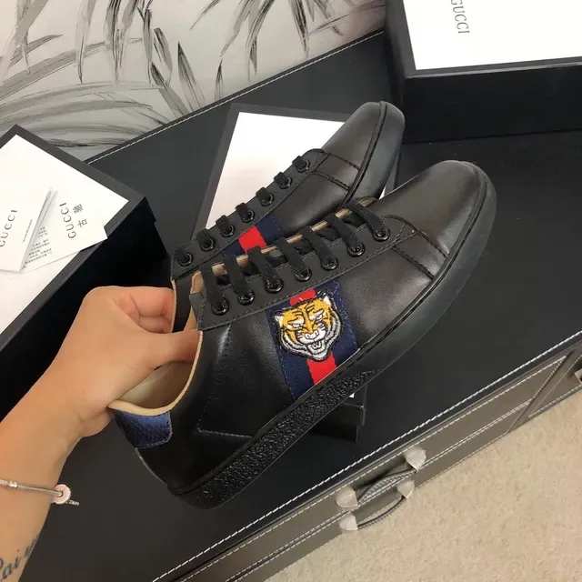 Gucci Ace Tiger Brodé Rayures de Maille Black Lifestyle Sneakers 8