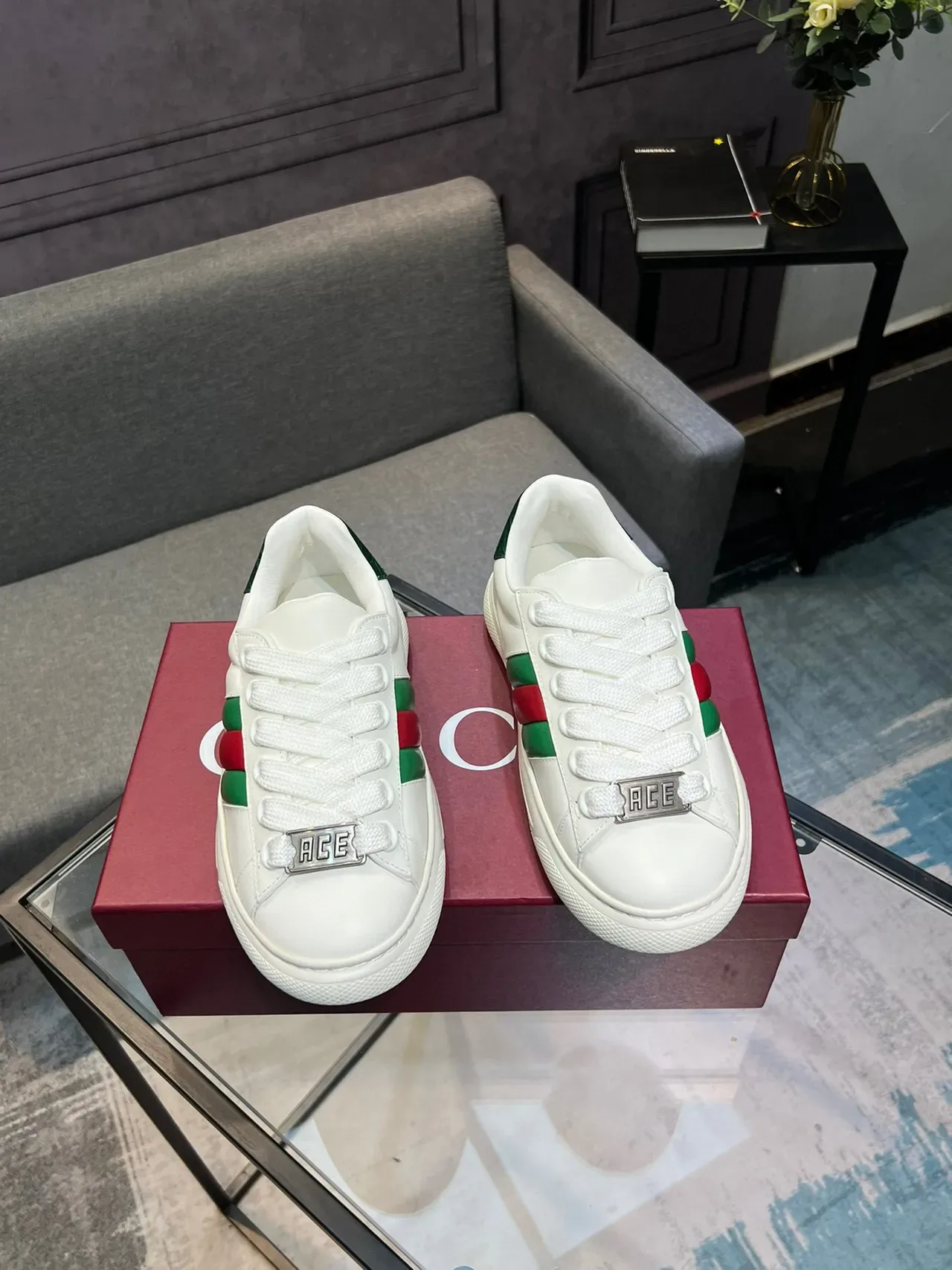 Sneakers Gucci Ace Lifestyle Blanc Rouge Vert Rayures Web 8