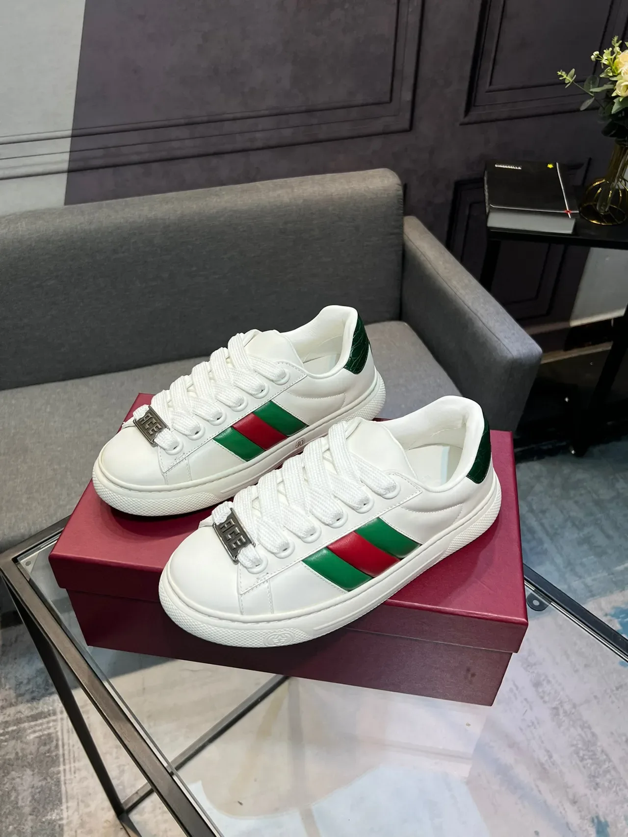 Sneakers Gucci Ace Lifestyle Blanc Rouge Vert Rayures Web 9