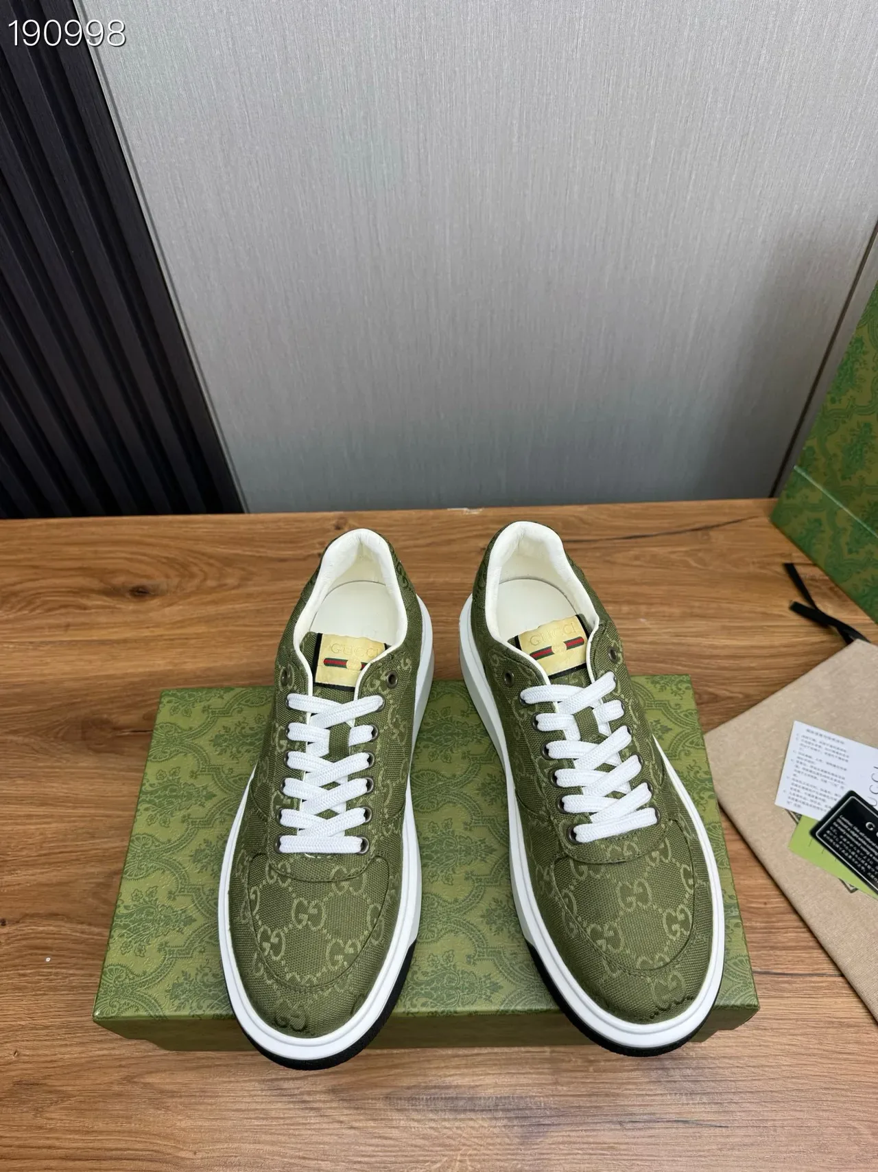 Gucci 军绿色白色 GG Monogram 帆布 平台鞋 生活方式运动鞋 8