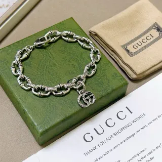 سوار Gucci سلسلة خشب الخيزران فضي أخضر منحوت روابط العلامة