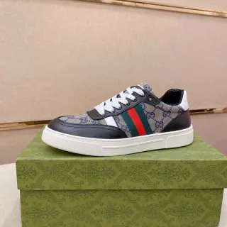 Gucci beige negro GG Monogram Canvas Leather Overlays Lifestyle Sneakers