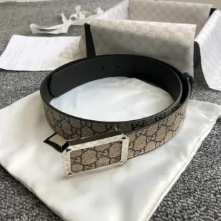 Gucci বেইজ কালো Monogram ক্যানভাস ট্রিম চামড়া বেল্ট