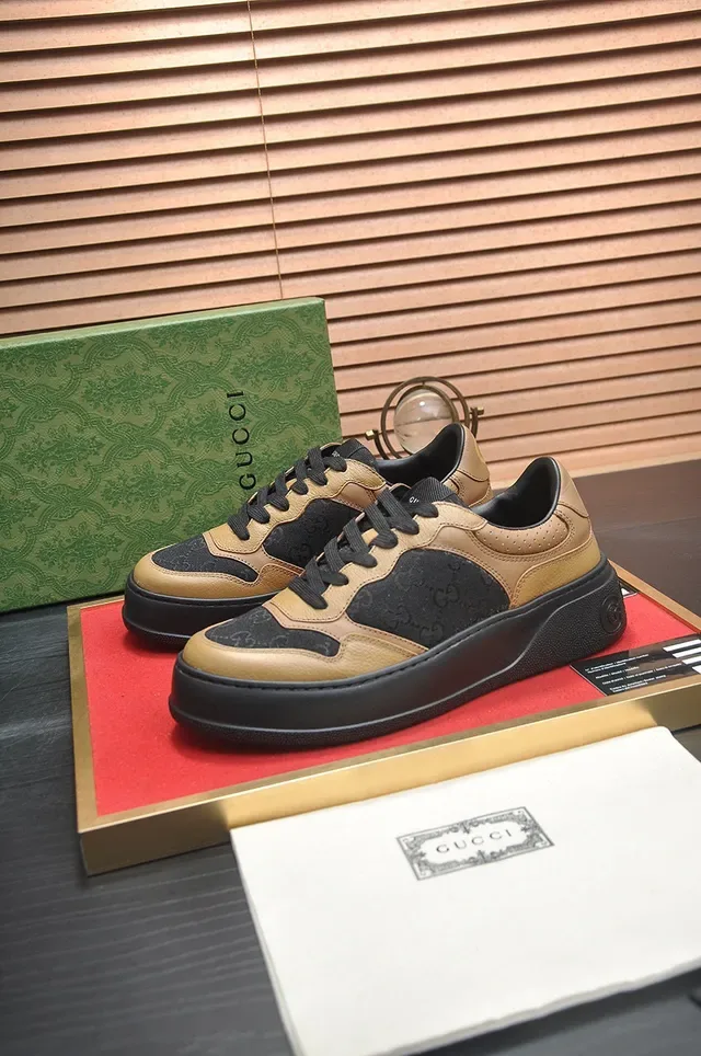 Gucci Beige Black Platform Sole GG Monogram Canvas Lifestyle Sneakers 4