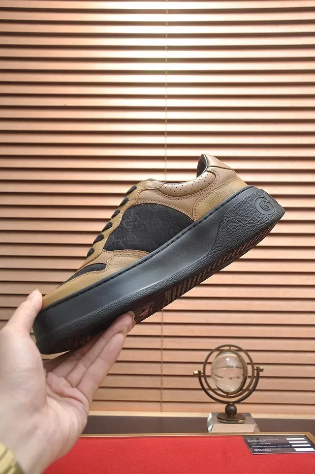 Gucci Beige Black Platform Sole GG Monogram Canvas Lifestyle Sneakers 5
