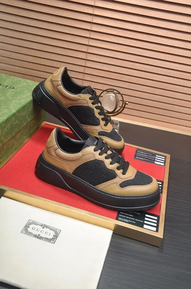 Gucci Beige Black Platform Sole GG Monogram Canvas Lifestyle Sneakers 6
