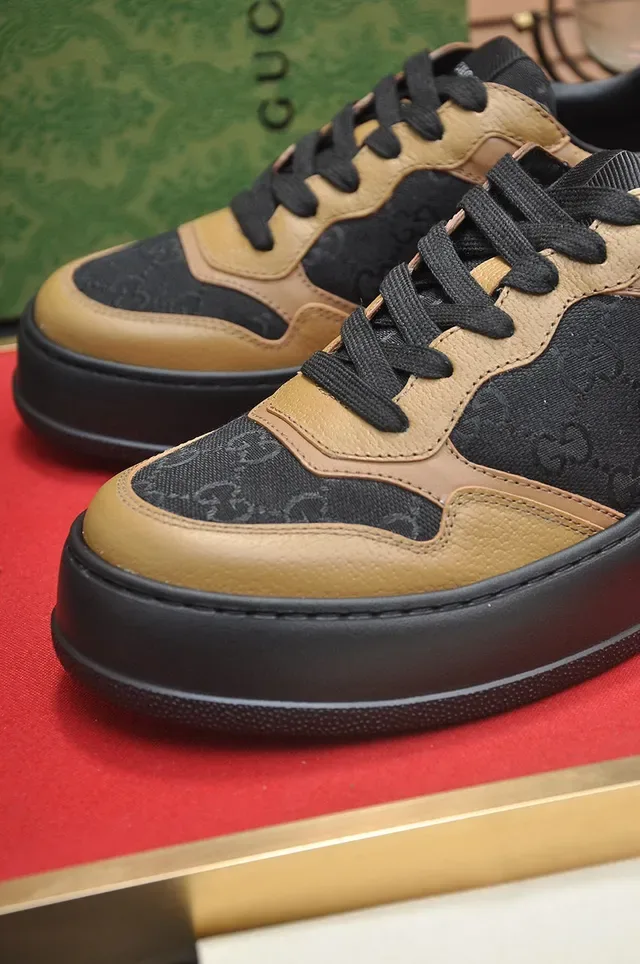 Gucci Beige Black Platform Sole GG Monogram Canvas Lifestyle Sneakers 8