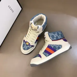 Gucci Beige Azul High-Top GG Monogram Textil Estilo de Vida Zapatillas