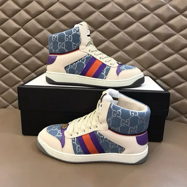 Gucci Beige Bleu High-Top GG Monogram Textile Lifestyle Sneakers 4