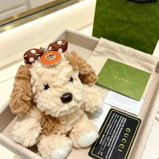 Gucci Beige Brown Plush Dog-Shaped Polka-Dot Bow Handbag