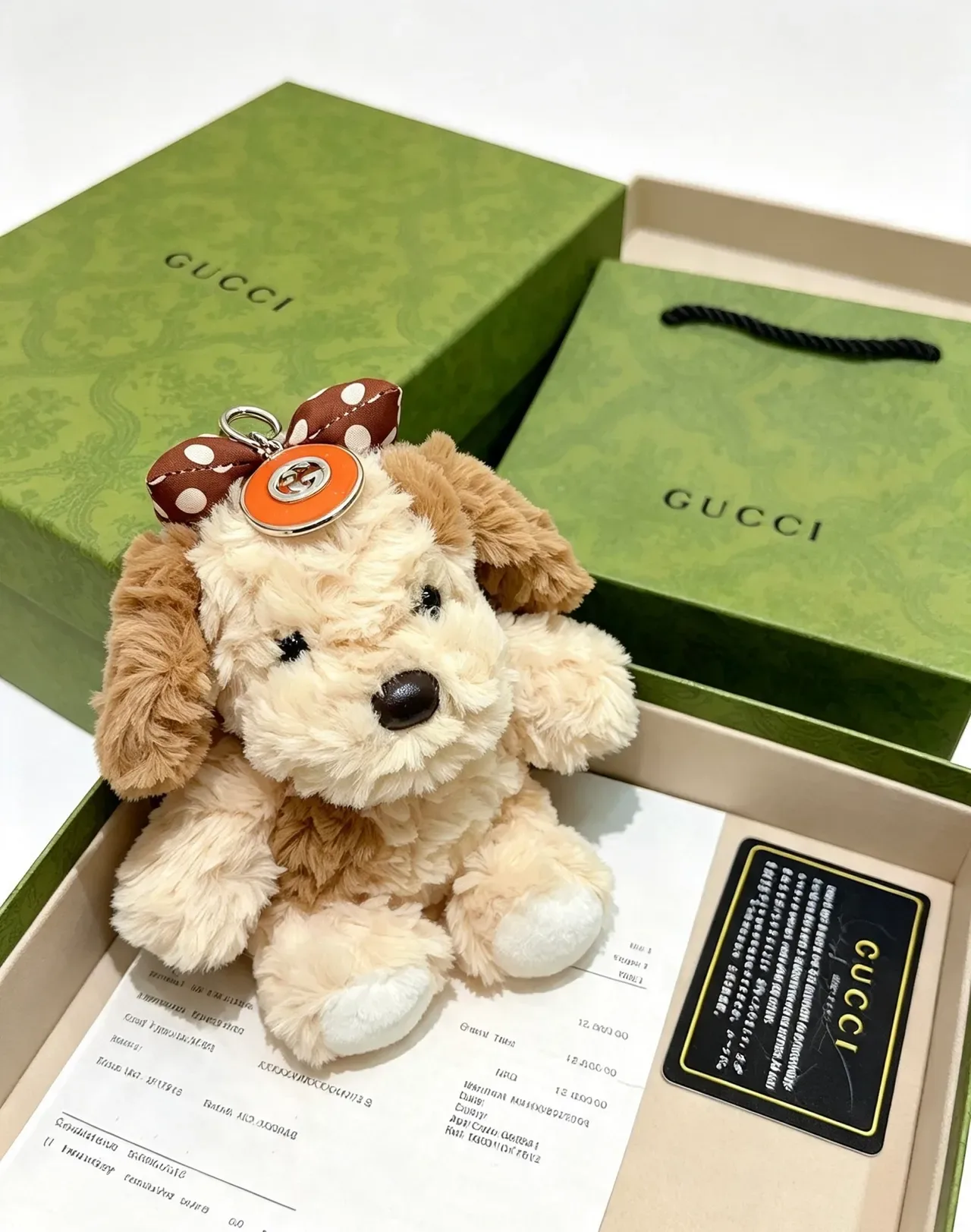 Gucci Sac à Main Beige Marron Peluche Forme de Chien Nœud à Pois 5