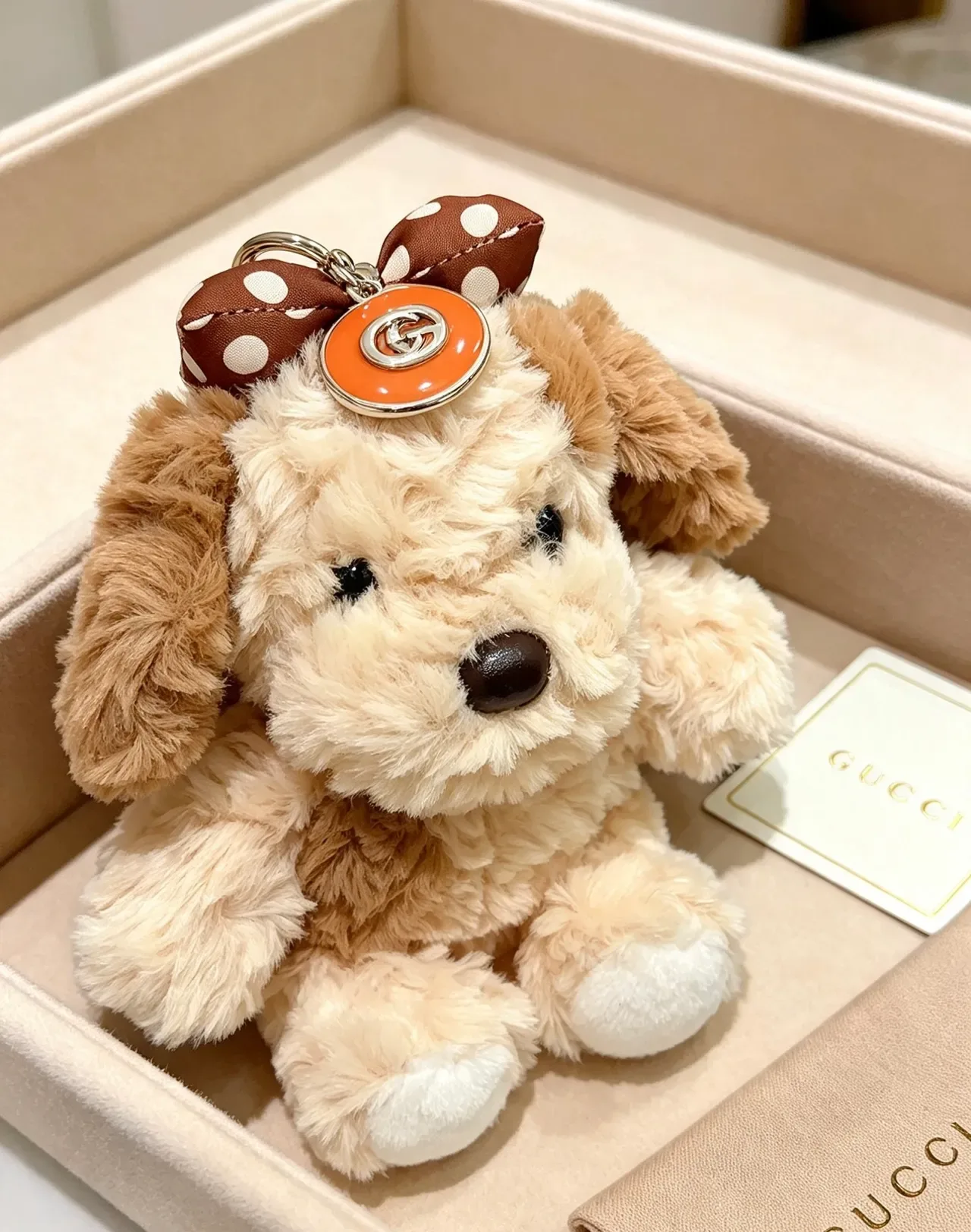 Gucci Sac à Main Beige Marron Peluche Forme de Chien Nœud à Pois 6