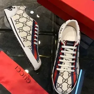 Gucci Beige Rojo GG Monogram Canvas Superior Web Stripe Lifestyle Sneakers