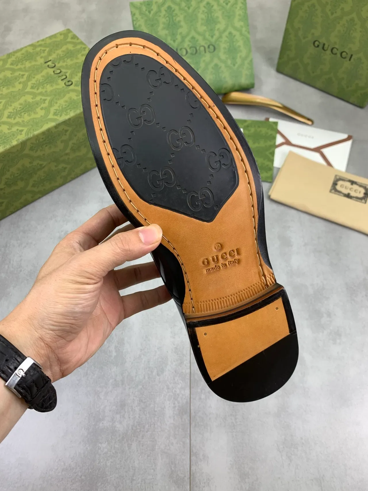 Gucci কালো সবুজ চকচকে চামড়া ক্যাপ টো অক্সফোর্ড জুতা 3