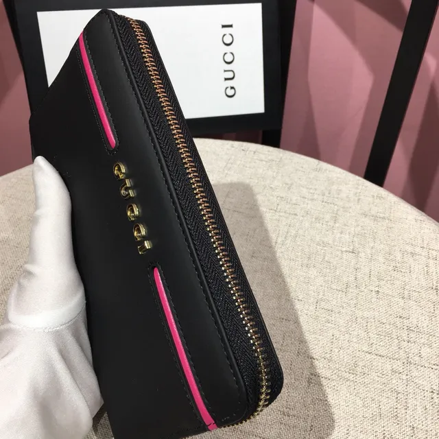 Gucci Black Pink Zip-Around Ranuras de Tarjeta Duales Exteriores Billetera Larga 5