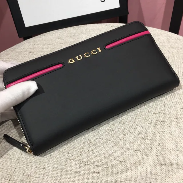 Gucci Black Pink Zip-Around Ranuras de Tarjeta Duales Exteriores Billetera Larga 8