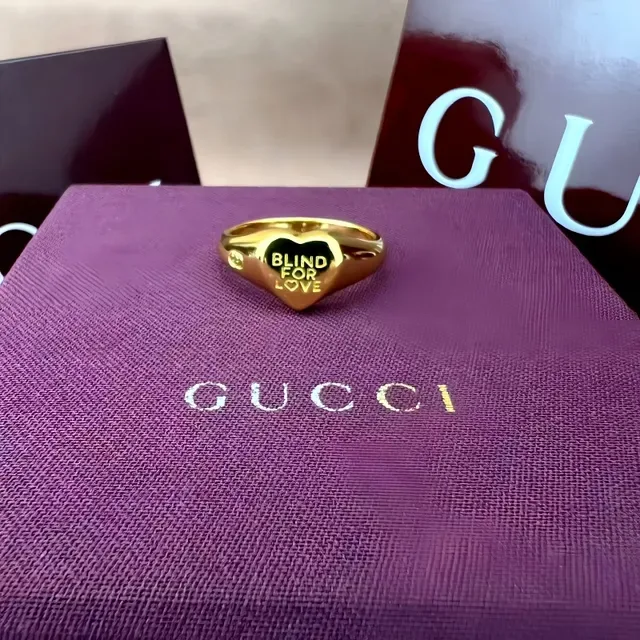 Gucci Blind for Love चांदी सोना दिल आकार का सिग्नेट अंगूठी 2