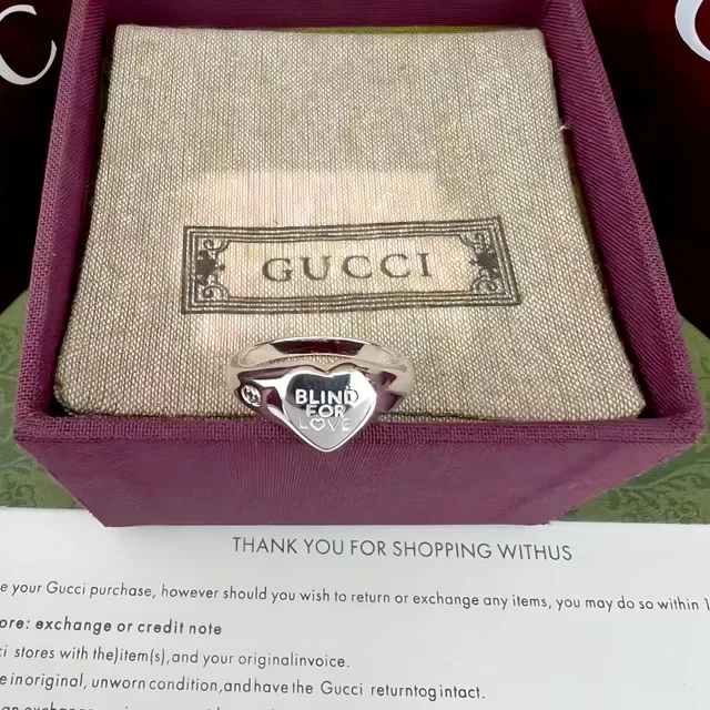 Gucci Blind for Love चांदी सोना दिल आकार का सिग्नेट अंगूठी 5