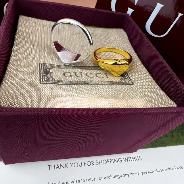 Gucci Blind for Love चांदी सोना दिल आकार का सिग्नेट अंगूठी 6
