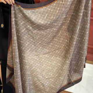 Gucci Marron Beige GG Monogram Horsebit Motif Silk Scarf