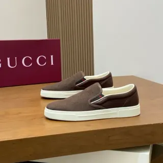 Gucci Marrón Blanco GG Monogram Lona Cuero Suave Contrafuerte Mocasín