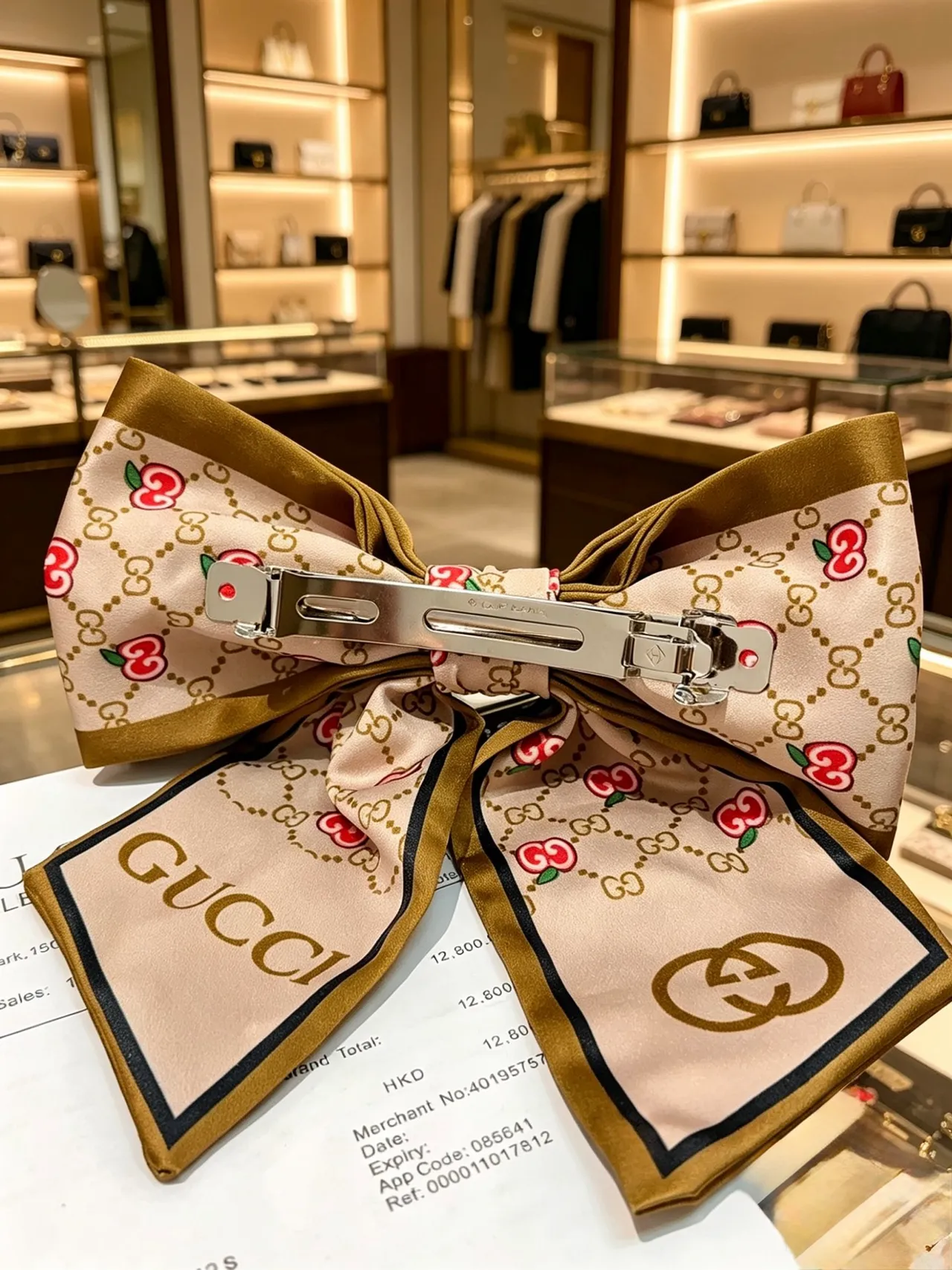 Gucci चेरी प्रिंट GG Monogram रेशम स्कार्फ 3