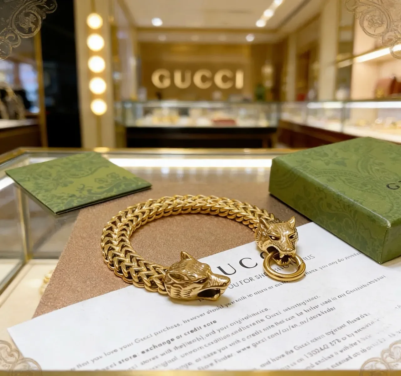 Gucci Dionysus Gold Wolf-Head Terminals Bracelet 2