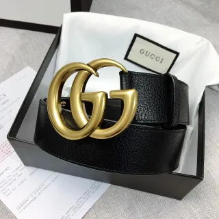 Gucci Double G Belt 黑色粒面皮革 金色调扣头 皮革腰带