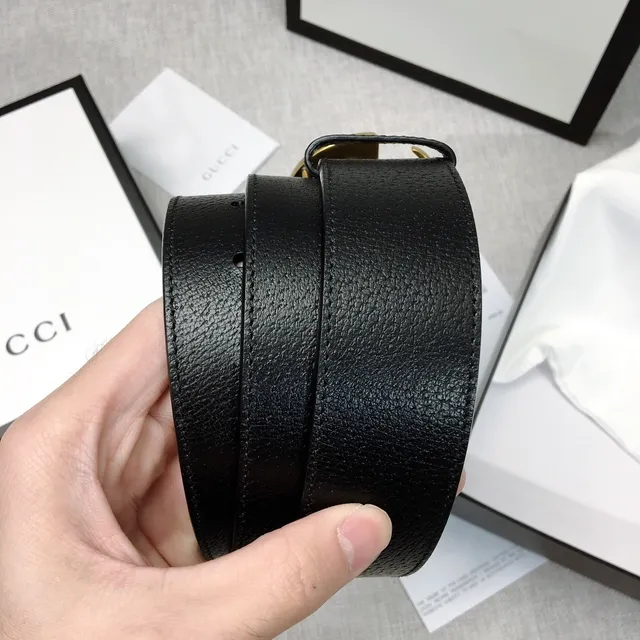 Gucci Double G Belt 黑色粒面皮革 金色调扣头 皮革腰带 2