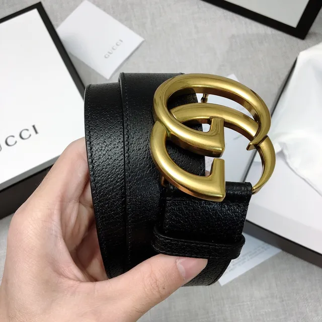 Gucci Double G Belt 黑色粒面皮革 金色调扣头 皮革腰带 3