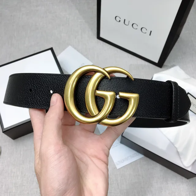 Gucci Double G Belt 黑色粒面皮革 金色调扣头 皮革腰带 4
