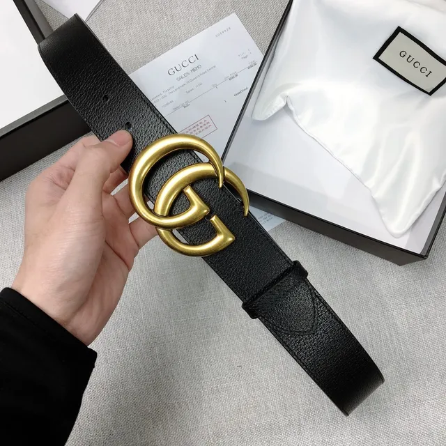 Gucci Double G Belt 黑色粒面皮革 金色调扣头 皮革腰带 5