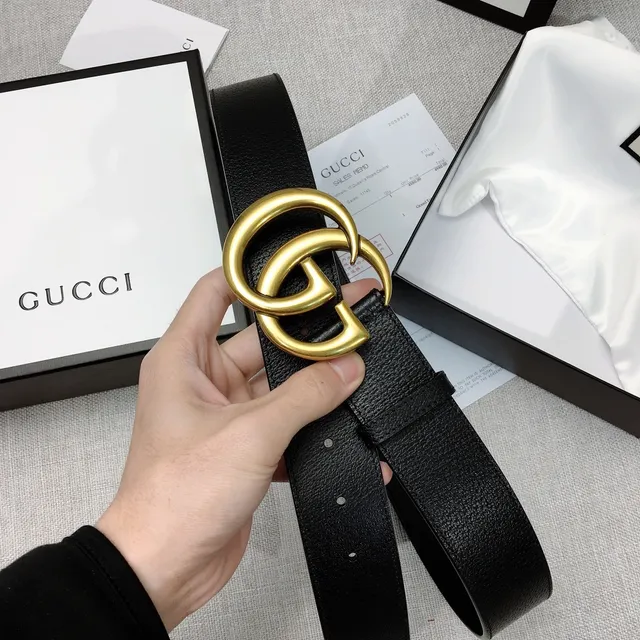 Gucci Double G Belt 黑色粒面皮革 金色调扣头 皮革腰带 6