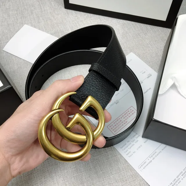 Gucci Double G Belt 黑色粒面皮革 金色调扣头 皮革腰带 7