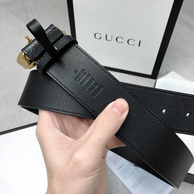Gucci Double G Belt 黑色粒面皮革 金色调扣头 皮革腰带 8