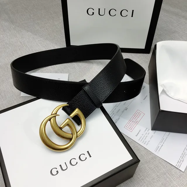 Gucci Double G Belt 黑色粒面皮革 金色调扣头 皮革腰带 9