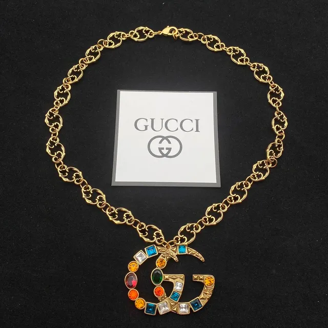 Gucci Double G Crystal Multicolor Pendant Necklace 4