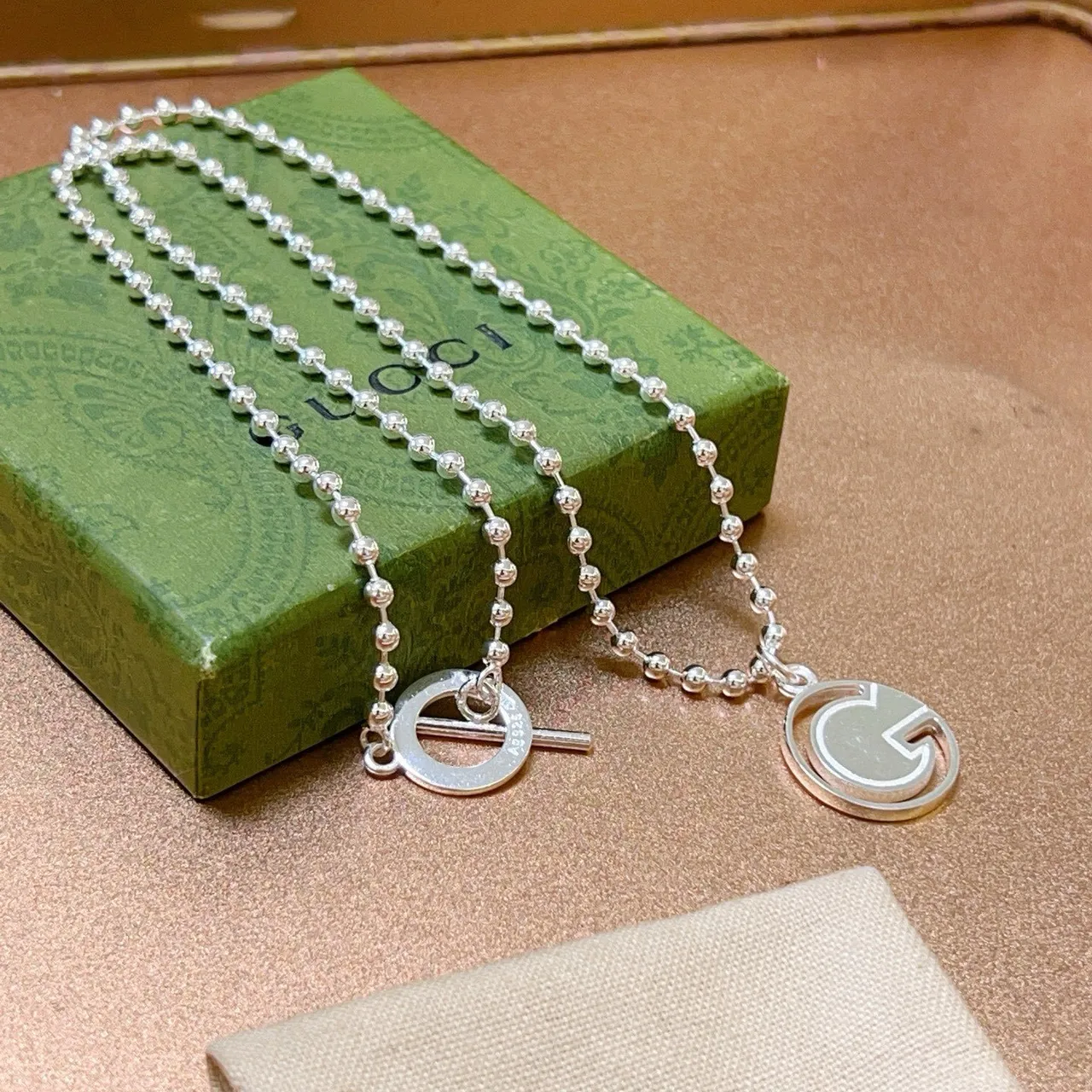 Gucci Double G Silver Ball-Chain Toggle Clasp Necklace 2