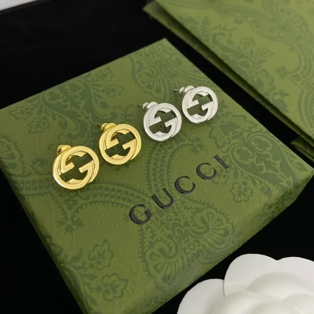 Gucci Double G Stud Silver Black Interlocking Logo Circular Earrings 5