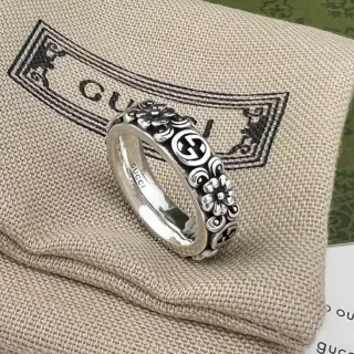 Gucci Floral Interlocking G Silver Ring
