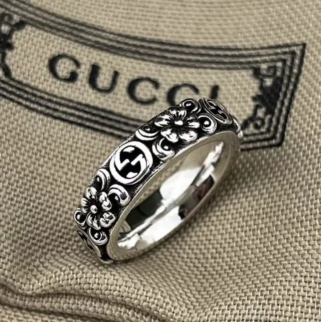 Gucci Anel Floral Interlocking G Prata 2