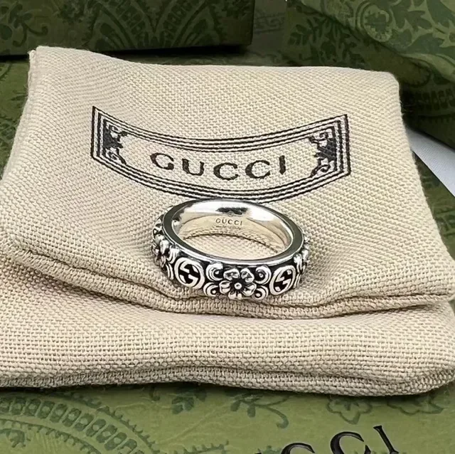 Gucci Anel Floral Interlocking G Prata 5