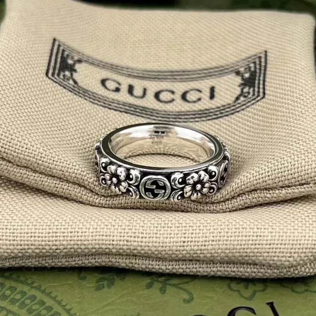 Gucci Anel Floral Interlocking G Prata 6