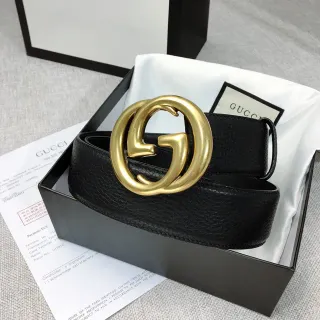 Gucci GG Marmont Noir Or Interlocking G Buckle Cuir Pebbled Ceinture